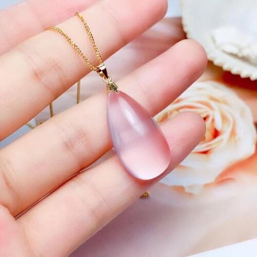 Natural Mozambique Pink Rose Quartz Pendant Necklace Jewelry For Woman 25x13mm Silver Sterling Water Drop Crystal Gemstone AAAAA