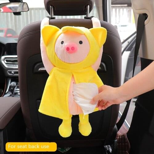 2021 New Cartoon Cute Raincoat Piggy Car Armest Box Seat Back Multfunctional Hanging Car Tissue Bag Box