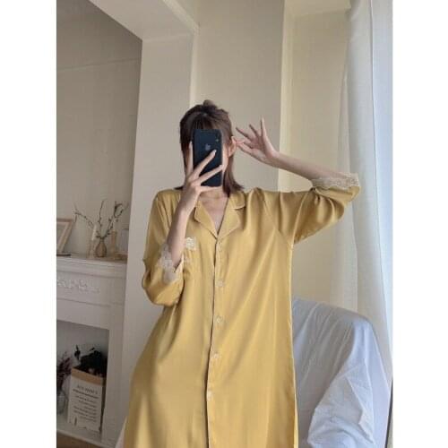 New Womens Dressing Gown Pajamas Summer Girl Dress Nightgowns Sexy Solid Silk Night Dress Loose Sleepshirt Home Clothes Pijamas