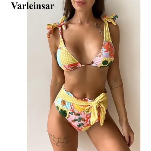 New Sexy Printed Female Swimsuit High Waist Bikini Women Swimwear Two-pieces Bikini set Bandage Bather Bathing Suit Swim V3209
