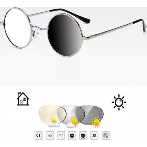 Spring Hinge Retro Round Ultralight Photochromic Grey Reading Glasses +0.75 +1 +1.25 +1.5 +1.75 +2 +2.25 +2.5 +2.75 To +4