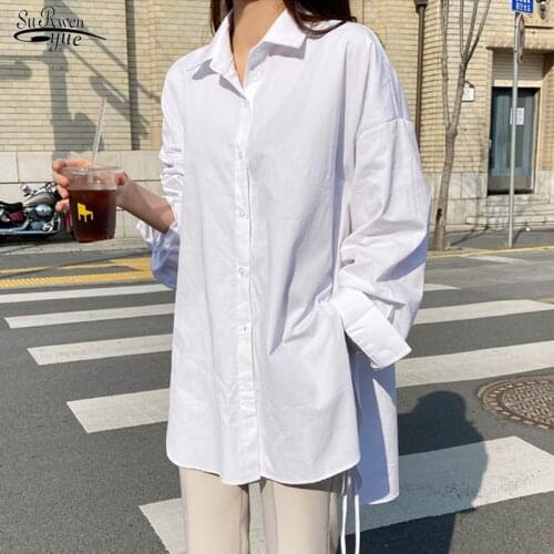Autumn New Korean Fashion Casual Shirt Long Sleeve Blouse Cotton Blue Shirt Shirring Blusas Loose Oversize Shirts Women 15903