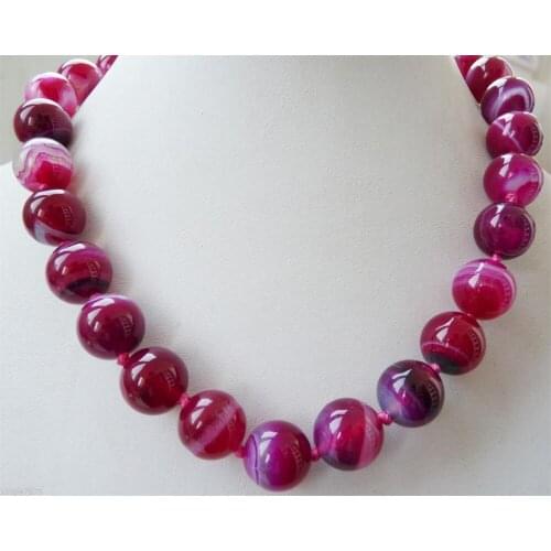 Natural 8mm Pink Striped Gems Bead Necklace 18Inch >>>Wholesale Free Shipping 100% Natural Jewelry