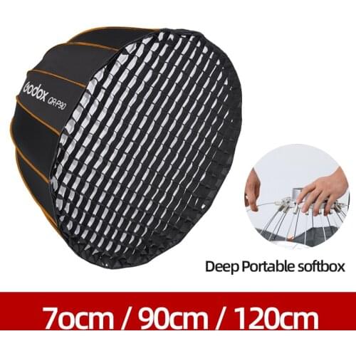 Godox QR-P70 70CM QR-P90 90CM QR-P120 12CM Quickly Release Parabolic Deep Softbox + Honeycomb Grid for Bowens Mount Studio Flash