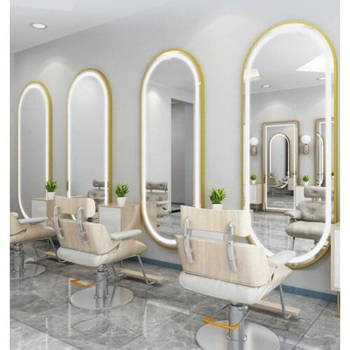 Barber shop mirror salon mirror salon special LED light net red wall mounted simple European haircut mirror