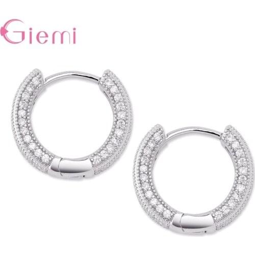 Silver 925 Jewelry Round Full Of Crystal Hoop Earrings For Women Elegant Female Jewelry Accessories Super Nice Christmas Gifts
