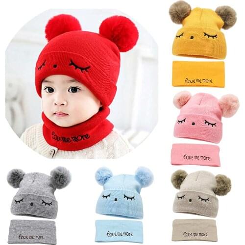 TYRY.HU 2Pcs Baby Winter Hats Scarf Baby Beanies Cap hat male knitted plush Cap For Girls Boys Kids Winter Warm Hat Scarf Set