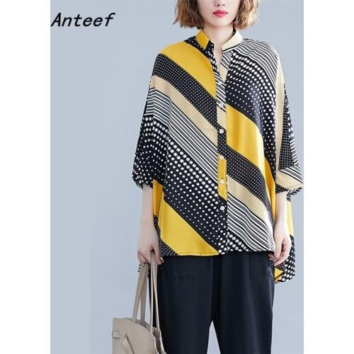 Chiffon spring summer vintage Polka Dot korean plus size Casual loose shirt women blouse 2021 clothes ladies tops streetwear