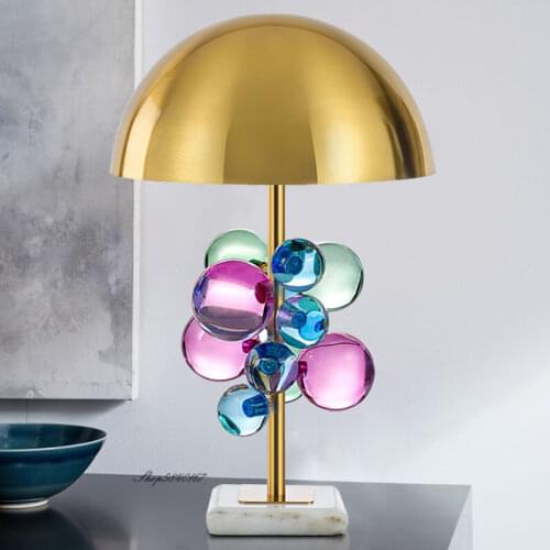 Nordic Ins Colourful Table Lamp Crystal Marble Beside Lamp for Bedroom Living Room Decor Study Desk Lamp Plated Gold Table Light