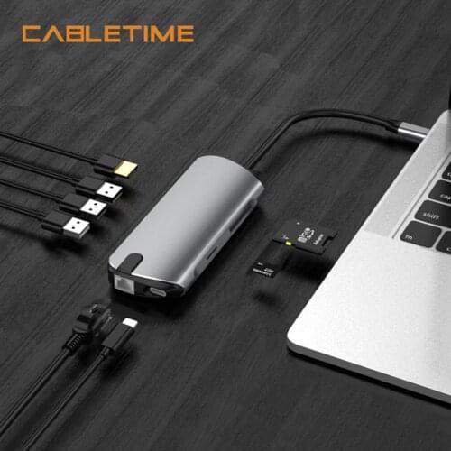 CABLETIME USB C HUB to Ethernet Rj45 Multi HDMI Lan Hub USB3.0 PD Fast Charge 1000Mbps HUB Adapter for Acer HP MacBook N331