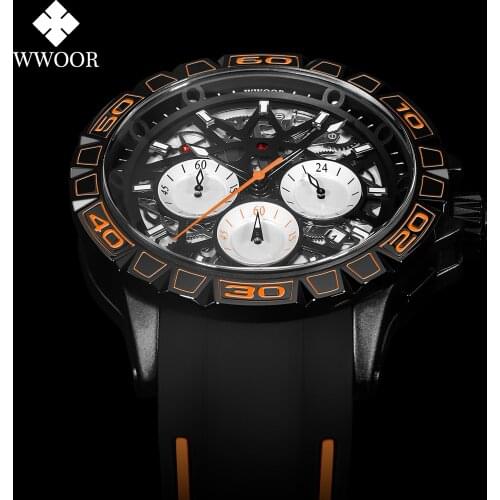WWOOR 2021 New Top Brand Hollow Out Design Men Watch Fashion Quartz Waterproof Sports Chronograph Wristwatches Relogio Masculino