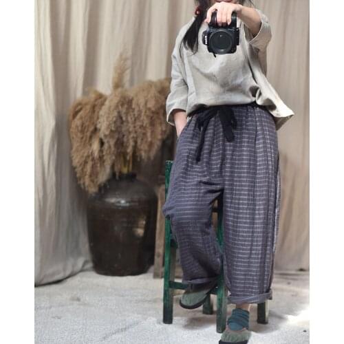 2021 Vintage Casual Women Pants Palazzo Wide Leg Elastic Waist Trousers Striped Loose Pockets Long Pantalon Femme Party Pants