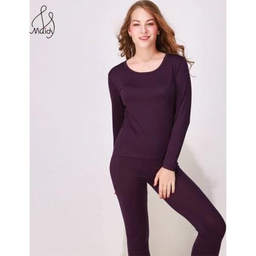 Maidy Womens Clothing Modal Thermal Underwear Big Size Long Johns Round Neck Female Autumn Winter Warm Garment Solid Top+Panty