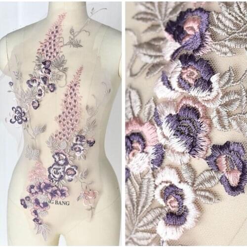 1Piece Stereo Peony Embroidery Lace Piece of Big Flower Dress Cheongsam Diy Accessories Material Powder