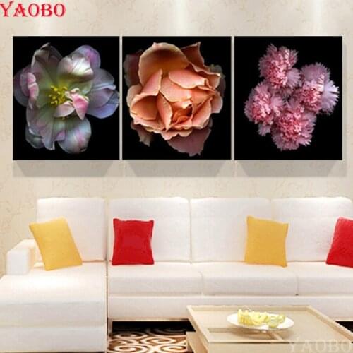 3 Piece Beautiful flowers diamond painting cross stitch kits full drill diamond embroidery icon mosaic Pictures For Living Room