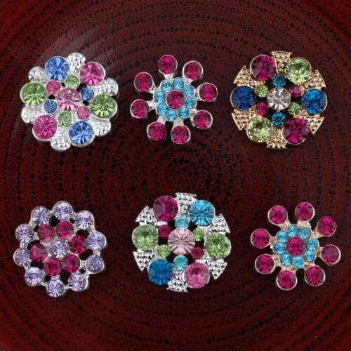 30PCS Vintage flowers/round Colorful Rhinestone Buttons Bling Alloy Crystal Flatback Flower Centre Buttons for Hair accessories