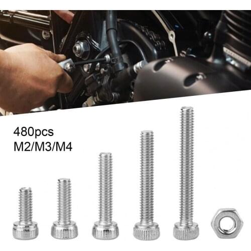 480Pcs M2/M3/M4 Stainless Steel Hex Socket Round Head Cap Bolts Screws Nuts Kit with Storage Box for Repairing Accessories