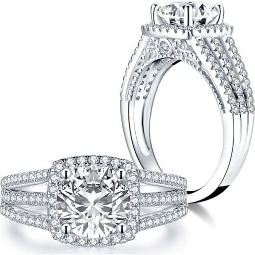 925 Sterling Silver Rings For Women 2 Ct Round Synthetic Diamond Wedding Engagement Jewelry Top Quality