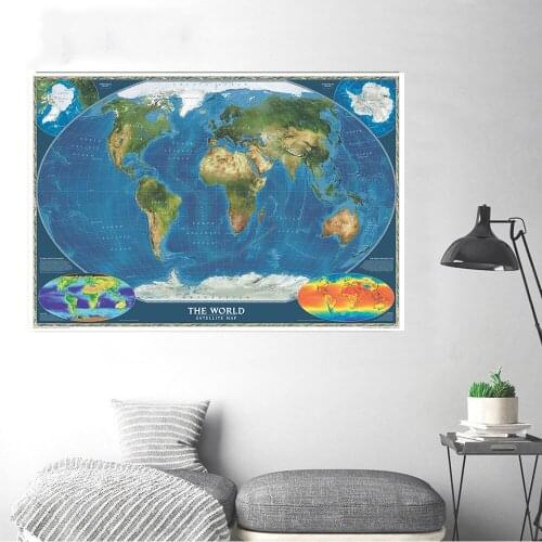 A2 Size Canvas Spray Painting World Satellite Map with Surface Temperature Wall Decor Map of The World Office Desk Crafts