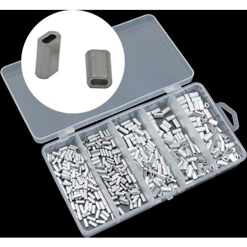 Aluminum Fishing Crimp Sleeves 500pcs/set Double Oval Fishing Line Crimping Tube Wire Crimp Connector Accessories with Box