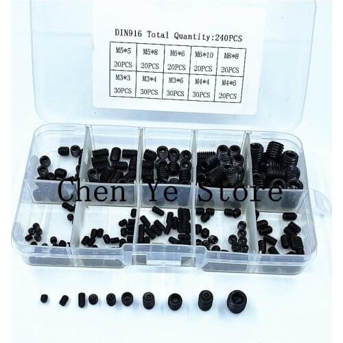 Free Shipping 240pcs Box Black M3 M4 M5M6 M8 MAllen Head Socket Hex Set Grub Screw Cup Point Assortment Kit