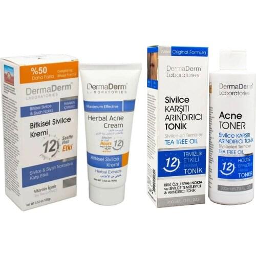 Dermaderm Siivilce Kit Acne Anti-Refining Toner 200ml Herbal Acne Cream 100gr