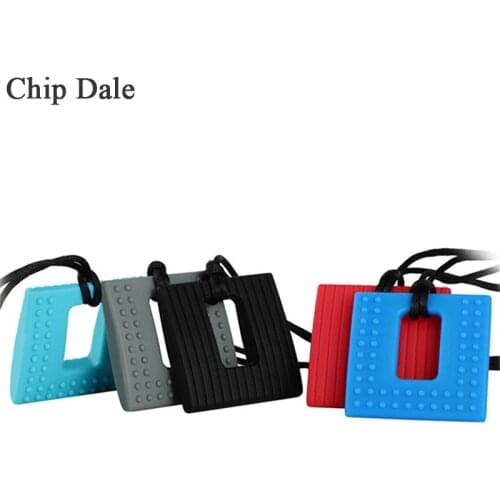 Chip Dale 5pcs Baby Teething Pendant Square Sensory Chewing Silicone Teether Molar Stick Toys For Autism ADHD 5Colors