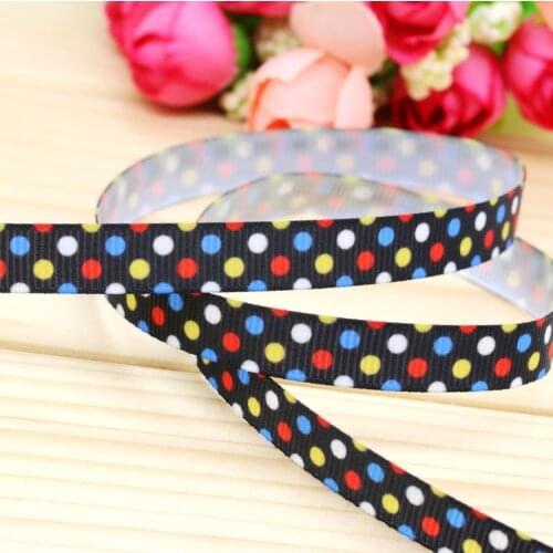 DHK 3/8'' 5yards dots printed grosgrain ribbon headwear hair bow diy party decoration OEM Wholesale 9mm C1297