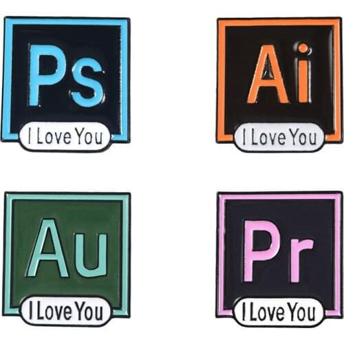 PS AI Pr Au Enamel Pins I Love You Photoshop Illustrator Badge Custom Pastel Brooch Denim Shirt Lapel Pin Designer Jewelry Gift