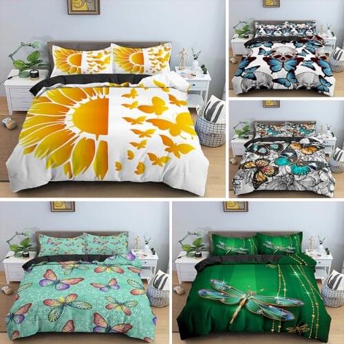 Butterfly Pattern Bedding Set 3D Dragonfly Duvet Cover Queen King Pillowcase Set Bedding Home Textile