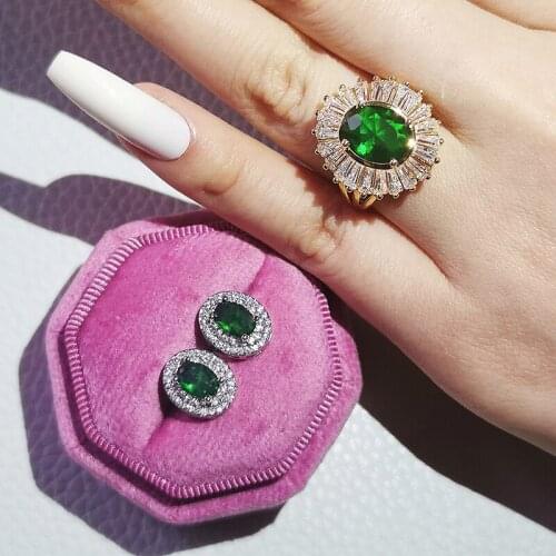 2pcs Pack Jewelry Set Halo Engagement Ring Round Stud Earring For Wedding Gift J6251