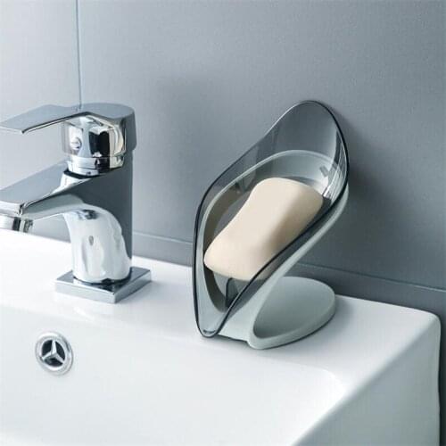 Creative Soap Holder Leaf Shape Soap Dish Box Sucker Drain Punch-free Bathroom Storage Supplies Tray Bath Products Travel Gadget