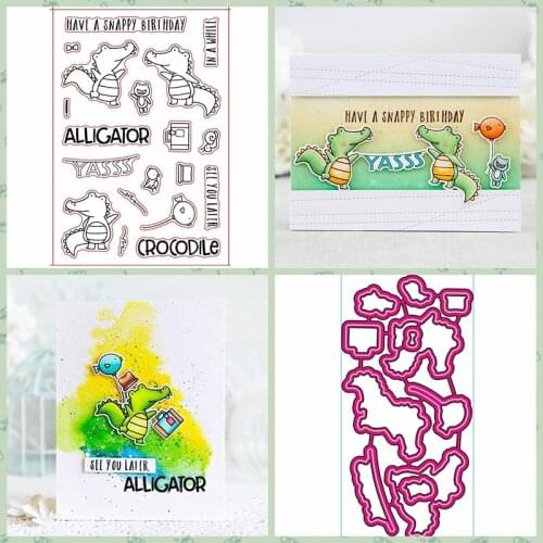 Crocodile Birthday Metal Cutting Dies and Clear Stamp New Stencils DIY Scrapbooking Paper Cards Handmade Crafts Embossing