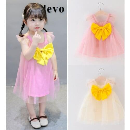 Summer Toddler Girl Dresses Sweet Princess Baby Dresses Cute Big Bowknot Solid Color Mesh Girls Dress 1-4 Year Baby Girl Clothes