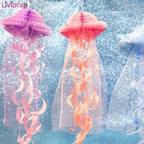 Liviorap Mermaid Party Decoration Hanging Jellyfish Little Mermaid Birthday Supplies Paper Ornament Wedding Birthday Party Favor
