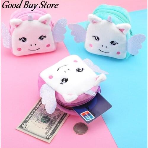 Mini Unicorn Coin Purse Soft Plush Small Handbag Coin Bags Women Girls Earphone Lipstick Money Storage Pouch Lovely Wallets