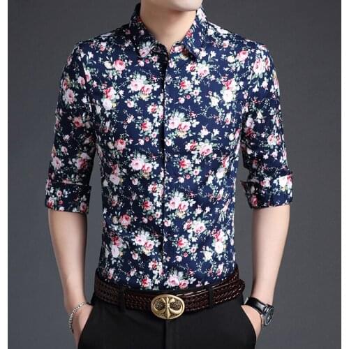 New arrival autumn mens flowers dress shirt 100% cotton male shirt long sleeve floral printed man shirts free shipping