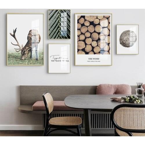 Nordic DEER Plants Wall Art Canvas Poster and Print Canvas Painting Morden contracted Decorative Picture for Living Room Decor
