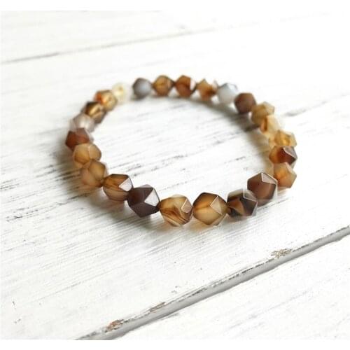 Natural Brown Striped Agates Yoga Bracelets Section Decoration Bracelet Mens Jewelry Section Beads Mala Charm Wrist Mala Gift