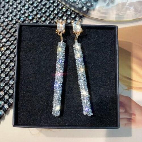 2021 New Fashion Arrival Crystal Classic Geometric Long Kpop Earrings For Woman Female Jewelry Korean Simple Earrings Brincos