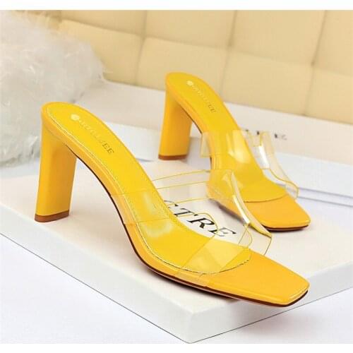 Korean summer new sandals and slippers daily womens shoes thick heel high heel transparent hollow open toe slippers