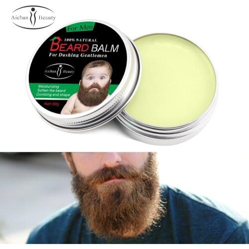 Aichun Organic Beard Balm Oil Men Moustache Wax Styling Beeswax Soften Moisturizing Smooth Beard Growth Gentlemen Beard Care 60g