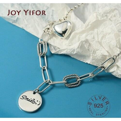 925 sterling silver necklace ladies elegant chain necklace fashion smile face heart sterling silver jewelry round r necklace
