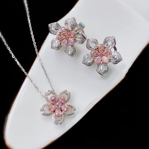 QTT Cute Flower Pendant Necklace Silver Chains Pink AAA Cubic Zirconia Choker Necklace For Women Girl Wedding Jewelry 2021