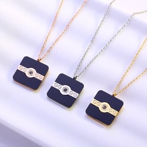 Latest Arrival Square White Shell pendant Necklace Collares Silver/gold/rgd color Stainless Steel Jewelry Women Bijoux Clavicle