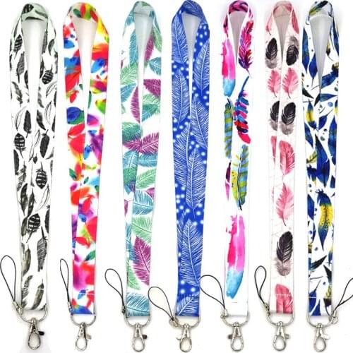 Feathers Leaves Neck Strap Lanyards ID badge card holder keychain Mobile Phone Strap Gift Ribbon webbing necklace