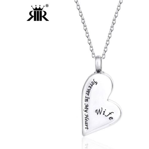 RIR Stainless Steel Heart Shape Memorial Urn Necklace Wife Forever In My Heart Cremation Jewelry Keepsake Necklaces