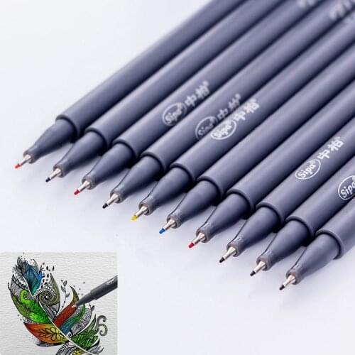 Sipa 10 Pcs/Set Color Pens Fine Tip 0.38mm Slim Plastic Fineliner Hook Line Pen For Sketch Painting Drawing School Art Supplies