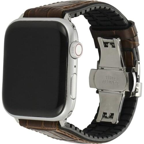 Black/Brown Silicone Leather Strap for iWatch 40mm 44mm 42mm 38mm Classic Bracelet Belt for Apple Watch Band Series 6 5 4 3 2 SE