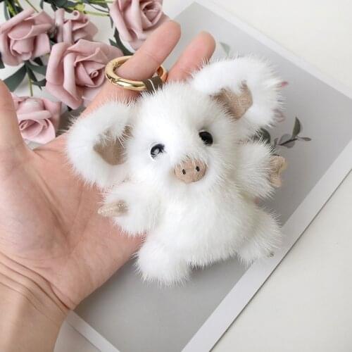 Cute mink fur pig fur bag pendant mobile phone chain plush toy piggy doll key ring car pendant gift